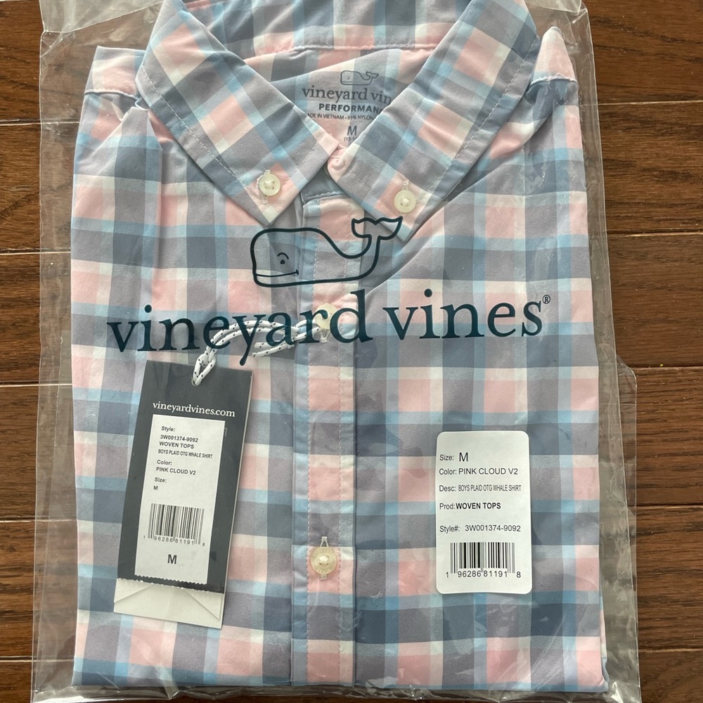 Vineyard Vines Boy’s Pink and Blue Plaid Shirt